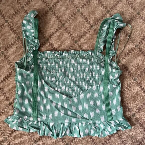 Skylar + Madison green / white crop top w ruffles NWOT S - Picture 5 of 8
